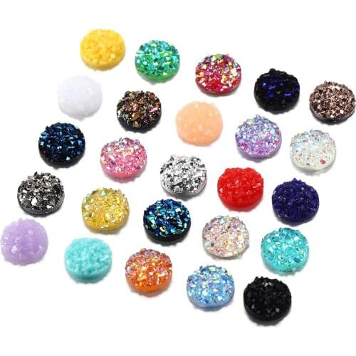 50Pcs/Lot 8mm Mix Colors Natural Ore Style Cabochons Convex Flat Back Resin Half Round Cabochons For DIY Jewelry Making Supplies