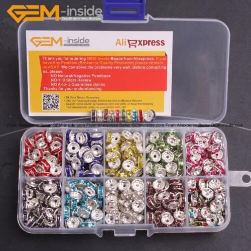 Gem-inside 6-10mm Wholesale Rhinestone Crystal Rondelle Spacer Silver Plated Jewelry Craft Findings Beads For Jewelry Making DIY