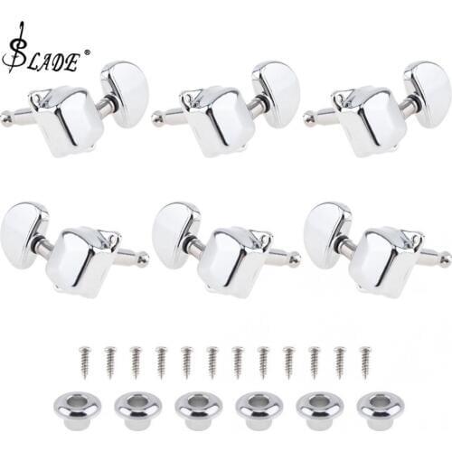 6pcs Chrome Guitar Tuning Pegs 3R +3L Semi-closed Semicircle Machine Heads Tuners for Acoustic Folk Guitar