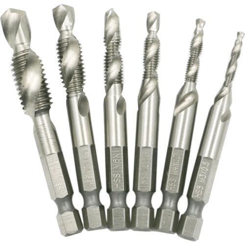 6pcs/set SM3-M10 Composite Tap drill bit thread spirals crew tap 1/4 '' High Speed Steel Thread Spiral Screw hex 4341 HSS