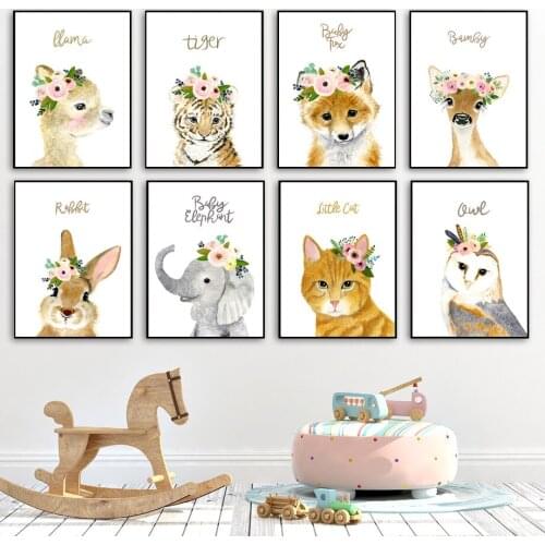 5D DIY Diamond Embroidery Elephant Rabbit Llama Bear Fox Flower Crown Nordic Full Drill Diamond Painting For Kids Room Decor