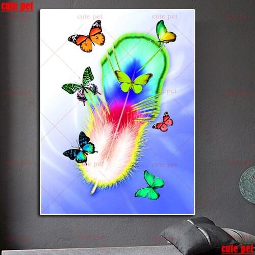 DIY diamond embroidery Colorful feathers and butterflies full diamond painting rhinestone cross stitch kit 5D mosaic gift wall