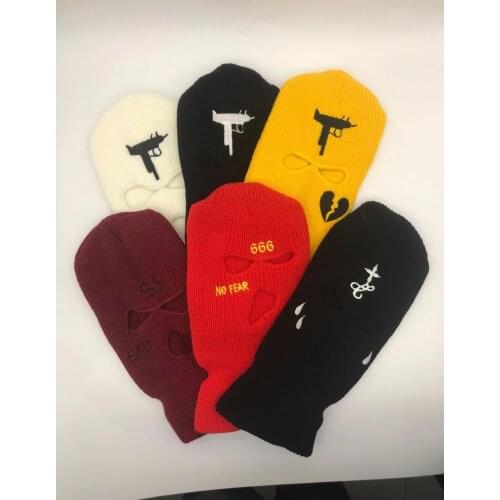 High Quality Embroidery Broken Heart Balaclava Three-hole Ski Mask Tactical Mask Full Face Mask Winter Hat Halloween Party Mask