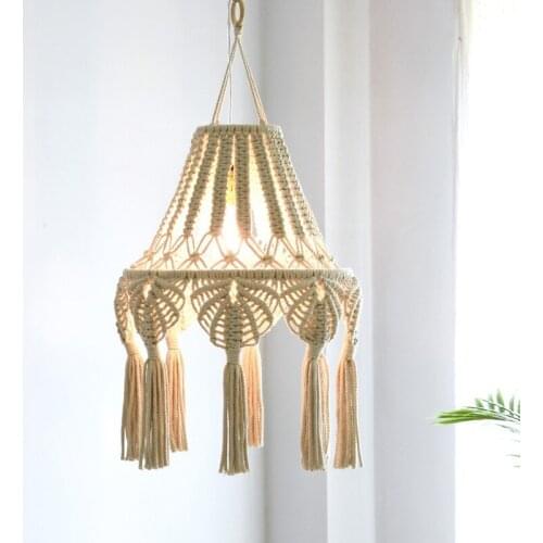 Bohemian Handmade Woven Lampshade Macrame Wall Hanging Lamp Room Coffee Restaurant Decoration Tapestry Lampshade Bedroom Decor