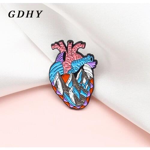 GDHY Anatomical Heart Pins Brooch Medical Anatomy Peak Mountain Heart Enamel Pins Neurology For Doctor Nurse Bags Badge Gifts