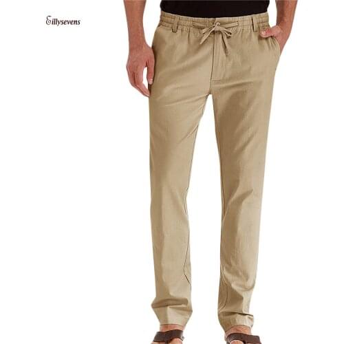 Mens Pants Casual Linen Breathable Loose Sport Long Pants Solid Color Straight Trouser Pant High Quality Work Men Pants Fashion