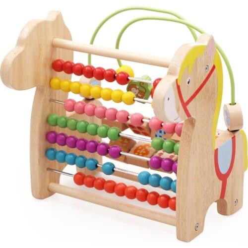 Kids Wooden Toys Multifunction Animal Wood Horse Color Bead Computing Rack Baby Early Montessori Education Toys Math Toys Gifts