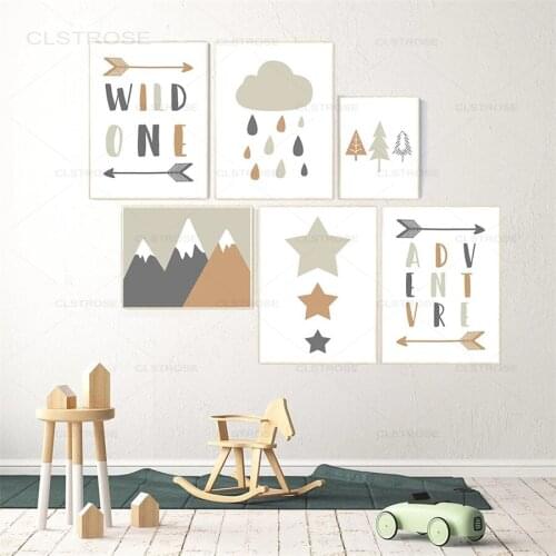 Nursery Cartoon Stars Arrow Boho Style Canvas Painting Pictures Wall Art Posters Prints for Kids Baby Room Home Decoration