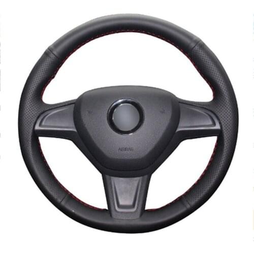 DIY Sewing-on PU Leather Steering Wheel Cover Exact Fit For Skoda Yeti 2014-2016 Rapid 2015