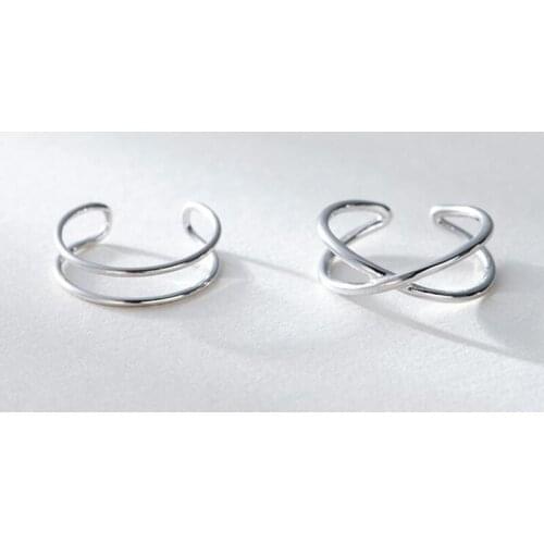 Hot 100% Real 925 Silver Rings Unique Minimalist Geometric Double Layer Adjustable Jewelry For Girl Women Gift Free Shipping