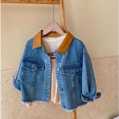 2021 new style girls boys cotton full sleeve denim coat autumn kids jacket