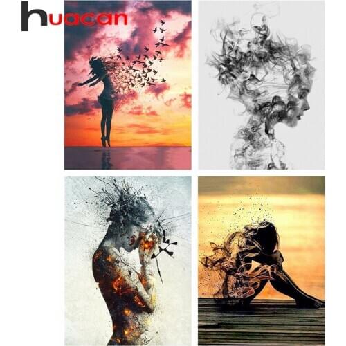 Huacan Full Square/Round Diamond Painting Woman 5D DIY Diamond Embroidery Portrait Decorations Home