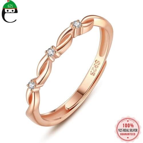 ElfoPlataSi Genuine S925 Sterling Silver Simple Zircon Opening Ring Gift For Women Daughter Birthday Party Fine Jewelry L217