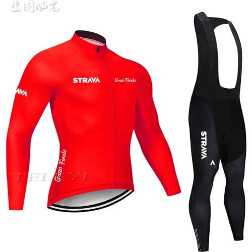 2021 STRAVA long sleeve Cycling clothing Set bib pants ropa ciclismo bicycle clothing MTB bike long sleeve jersey Mens clothes