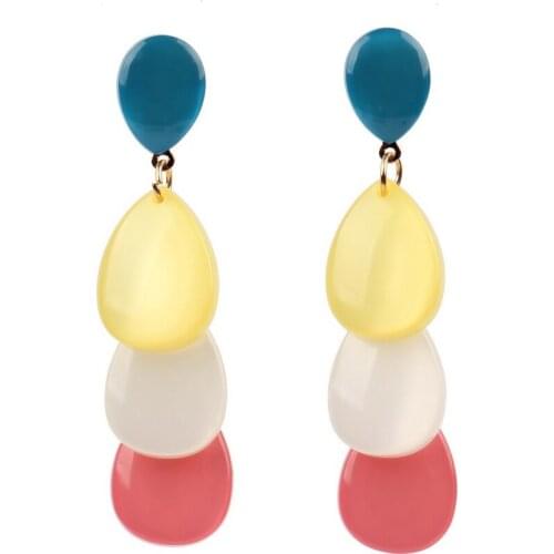 Colorful Resin Leaf Pendant Long Statement Dangle Earrings for Women Florate Brand Wholesale Jewelry Gold Chain Drop Earrings