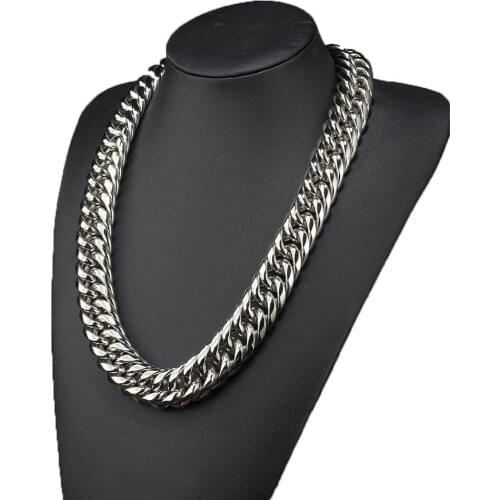 22mm Heavy Cool Metal Stainless Steel Silver Color Duouble Cuban Curb Chain Mens Necklace Or Bracelet Wristband 7-40inch