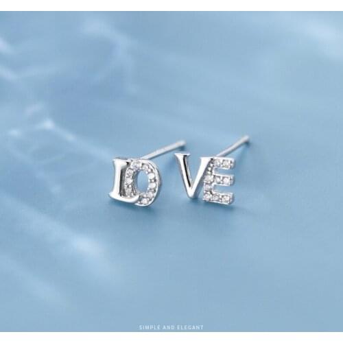 MODIAN Romantic Letter “Love”Asymmetry Stud Earring for Women 925 Sterling Silver Simple Ear Pin Fine Jewelry Valentines Gift