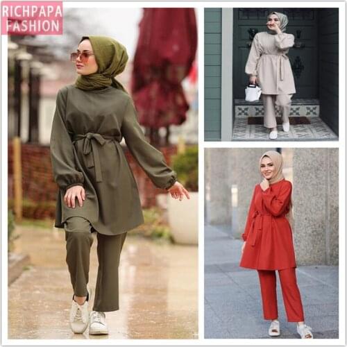 Two-piece Muslim Abaya Turkish Tops Pants Vetment Femme Hijab Dress Abayas For Women Caftan Kaftans Islam Clothing Djellaba Robe