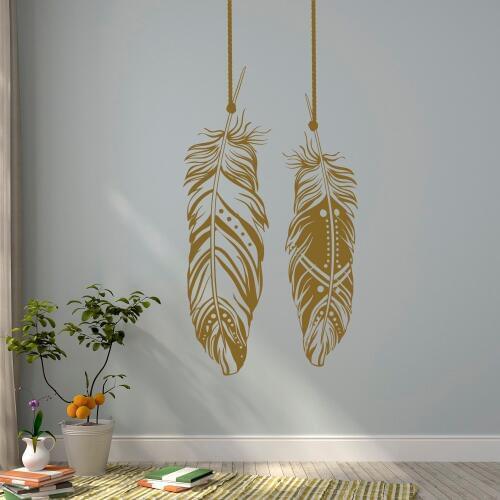 Feathers Wall Decals Tribal Wall Art Boho Bohemian Wall Decor Living Room Bedroom Dorm Feather Dreamcatcher Wall Art Mural J074