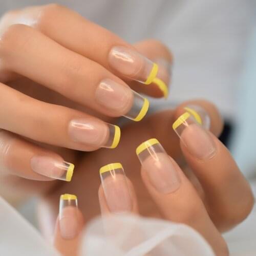 NEON Yellow False Nails Medium Square Fake Nail Artificial Press On Art Tips Supplies For Women DIY Nail Art 24CT