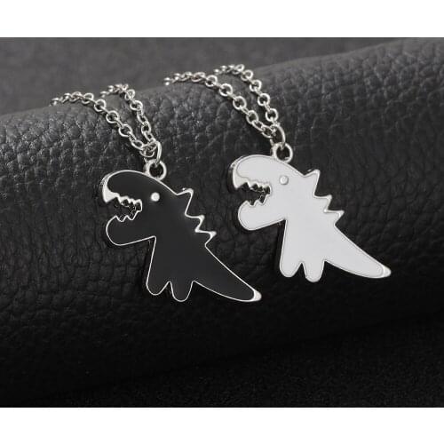 Cartoon Dinosaur Necklace Enamel Lovers Pendant Cute Sweet Hip-hop Necklace White & Black Couples Necklace Fashion Jewelry Gifts