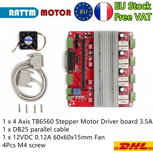 『EU Free VAT』CNC 4 Axis MACH3 TB6560 Stepper Motor Controller Board 3.5A DB25 Port + DC12V 0.12A fan for CNC Router Machine