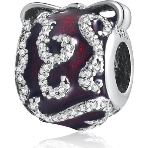 Authentic S925 Silver Enamel Bright Ornament With Crystal Bead Charm fit Lady Bracelet Bangle For Women DIY Jewelry