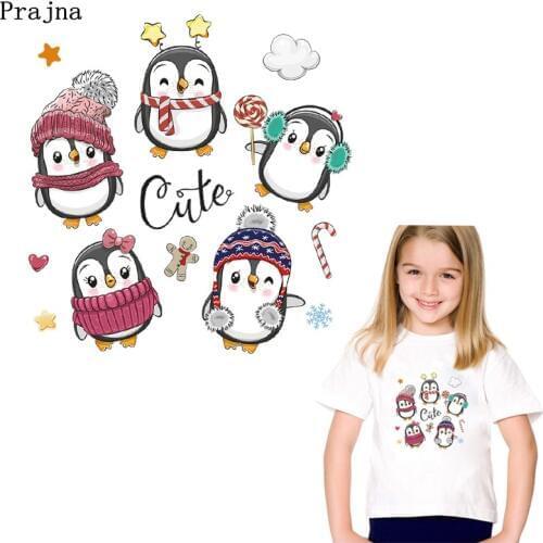 Prajna Cute Penguin Iron On Heat Transfers Hot Vinyl Christmas Gift For Kids Clothes DIY Iron On Patches For Clothing Appliques