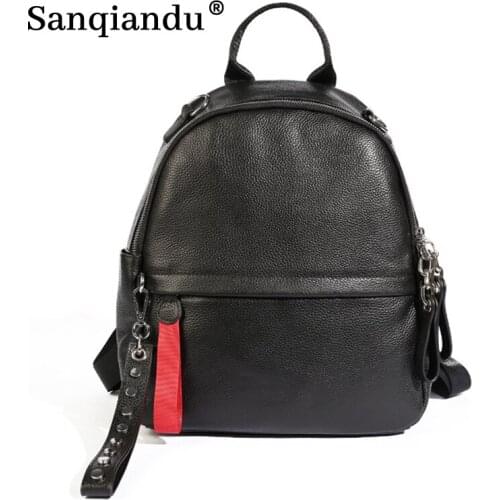 New Luxury Designer Women Genuine Leather Black Backpack Casual High Quality School Backpacks For Girls Travel Bagpack Sac A Dos