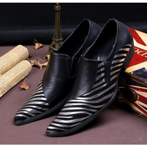 Sapato Masculino Social Summer Men Shoes Gold Striped Pointy Dress Italian Handmade Leather Shoes Zapatos Hombre Brand Shoes