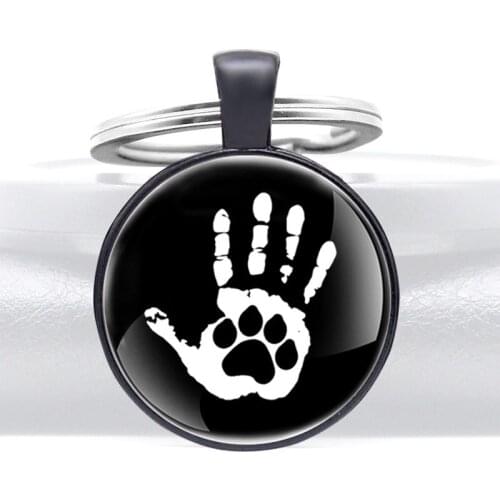 Palm and Dog Paw Glass Dome Pendant Key Chain Men Women Jewelry Gifts Key Rings