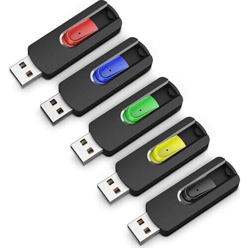 TOPESEL Flash Drive USB 2.0 Memory Stick 5 Pack Pendrive Retractable Jump Drive Colorful Zip Drives(Red,Blue,Green,Yellow,Black)