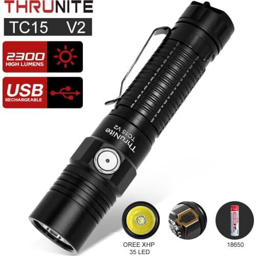 ThruNite TC15 V2 Ultra-Bright Flashlight 2531High Lumens 3100mah 18650 USB Rechargeable CREE LED Handheld Flashlight Original