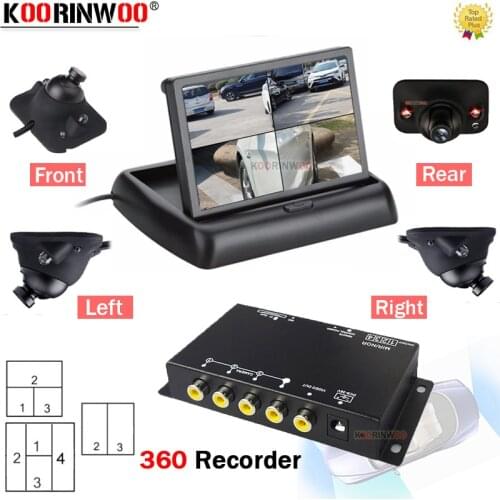 Koorinwoo Multi-function Car DVR Recorder Video Player System 4 Split Box Left Right Side Front Rear Camera Car Monitor Mirror