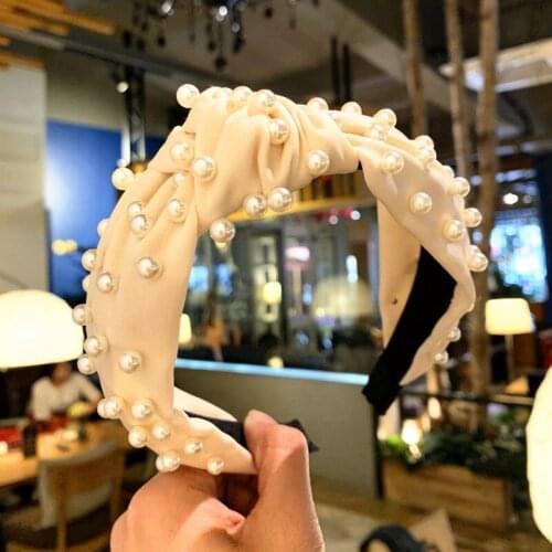 Pearl Headband Solid Coral Cloth Knotted Hair Band For Women Fashion Korean Style Women Vintage Accessories Pearl Hairband