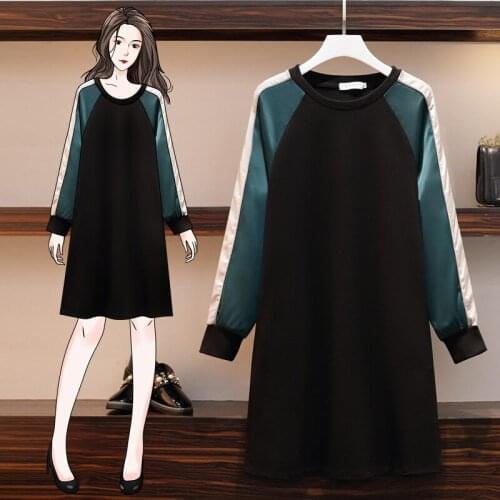 EHQAXIN Plus Size Women Cotton Sweatshirt Dress Autumn 2021 Fashion Side Stripes Patchwork Long Sleeve Loose Casual Short Dress