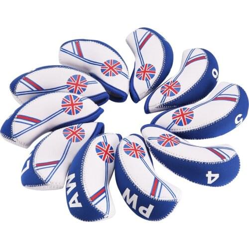 10pcs/Set UK Flag Neoprene Golf Club Iron Head Cover Iron Covers Set Headcover Blue White Iron Protective Union Jack Headcovers