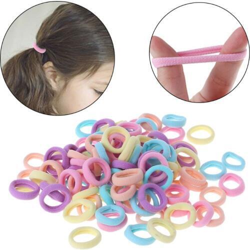 100 Pcs/Set Hair Band Girls Ponytail Elastic Soft Nylon Headband Headwear Candy Color Cute Fashion Accessories Kids Children Rop