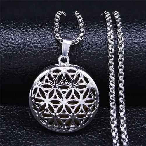 2021 Fashion Bohemia Flower of Life Stainless Steel Natural Stone Necklaces Silver Color Necklace Chain Jewelry cadena NXS04