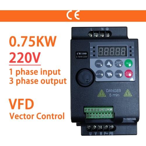 0.75KW 220V Motor Speed Control Inverter 1 phase input 3ph output 1HP Economical Mini VFD Variable Frequency Drive Converter