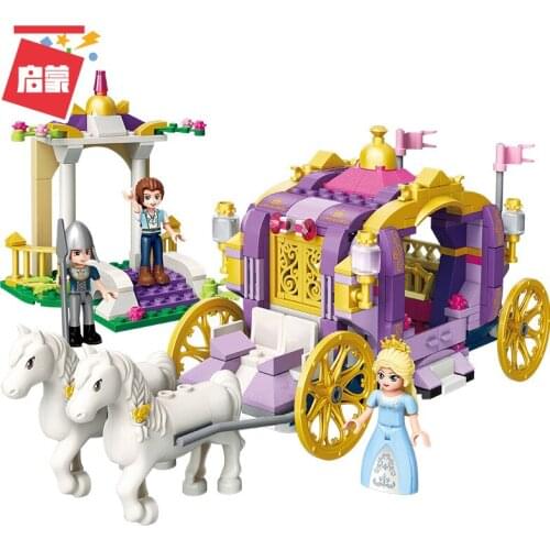 374PCS Enlightenment Building Block 2605 Violet Royal Carriage Assembly Model Girl Small Particle Assembly Toy Gift