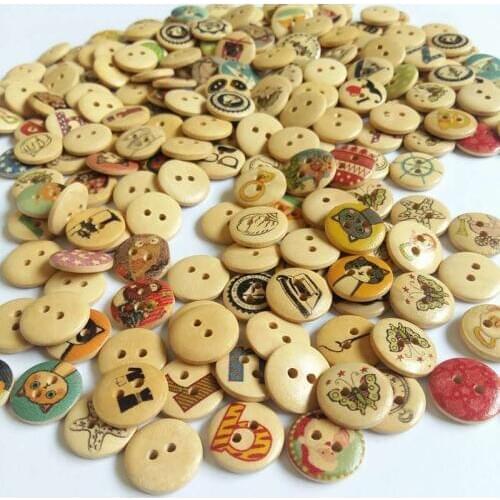 50/100Pcs/pcack 15mm Mixed Wood Round Sewing Buttons For Clothes Scrapbooking Decorative Botones Crafts Needlework DIY Accessori