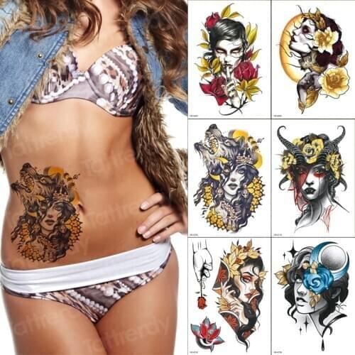 6pcs/lot Color Japanese Geisha Beauty Avatar Temporary Tattoo Sticker Waterproof fake arm tattoo sleeve Halloween party leg art