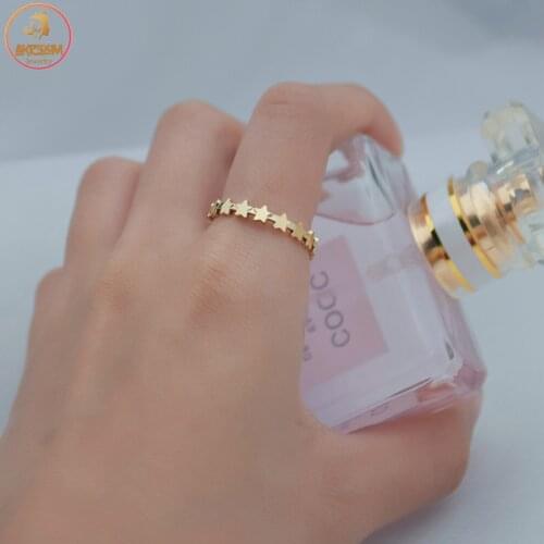 Akizoom Gold Color Star Shape Rings for Women Stainless Steel Adjustable Open Size Finger Ring Wedding Fashion Jewelry Gift