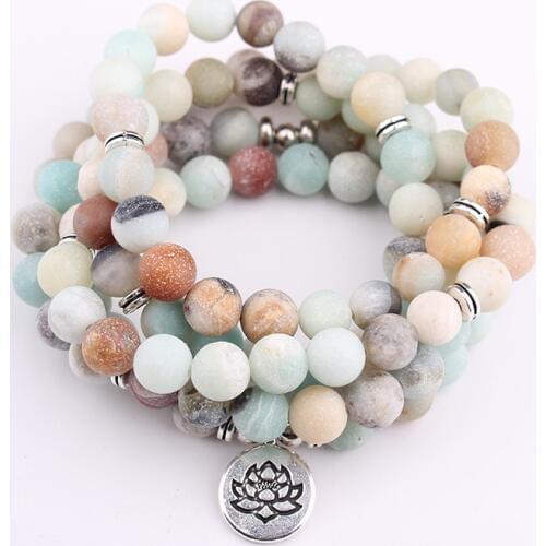DIEZI lotus Tree Of Life OM Charm Bracelet Amazonite 108 Mala Beads Natural Stone Buddha Yoga Bracelet For Women Men