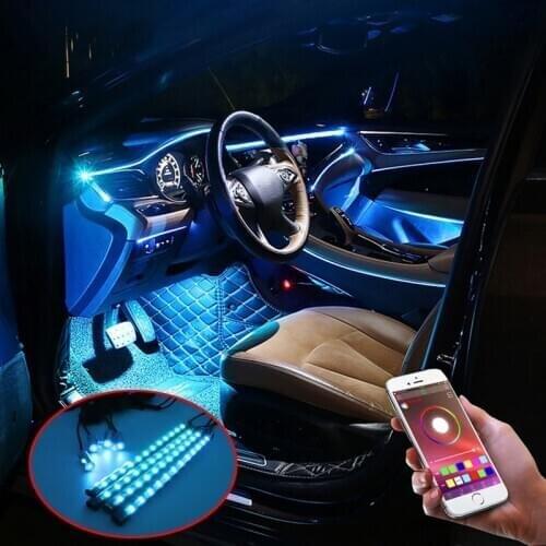 Niscarda Car Atmosphere Lights EL Neon Wire Strip RGB Multiple Modes App Sound Control Auto Interior Decorative Ambient Lamp