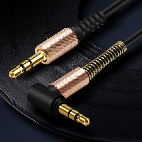 3.5mm Audio Cable Stereo Aux Jack to Jack Cable 90 Degree Right Angle Male to Male with Spring Protect for Car Headphone Phone