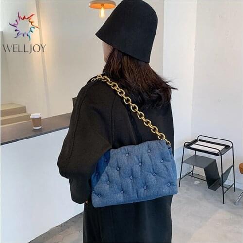 Branded Womens Shoulder Bags 2021 Denim Quality Thick Metal Chain Shoulder Purses And Handbag Women Clutch Bags Ladies Hobo Bag