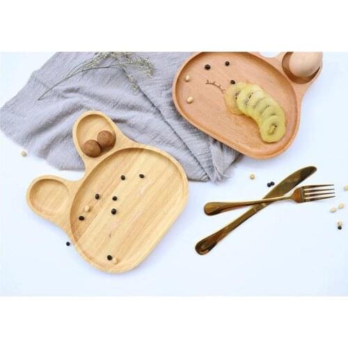 Beech And Rubber Wood Childrens Divider Dinner Plate Creative Simple Rabbit Shape Wooden Baby Fruit Snack Ttray Wooden