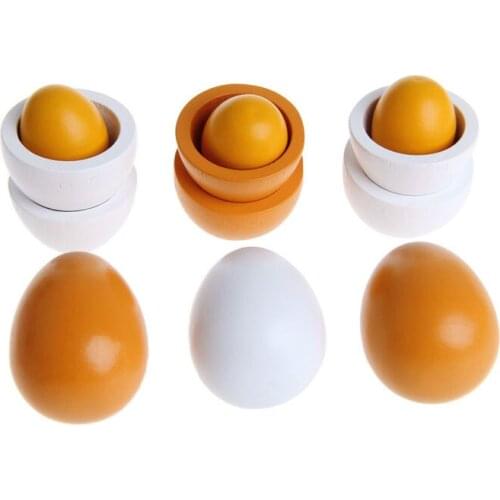 C5AA 6pcs Wooden Eggs Yolk Pretend Play Kitchen Food Cooking Kid Child Toy Gift Set